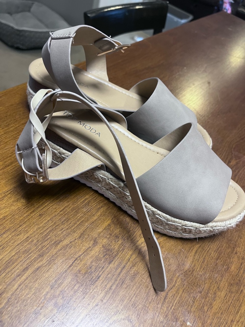 Top Moda Taupe Espadrille Wedge Sandals - Taupe size 6.5